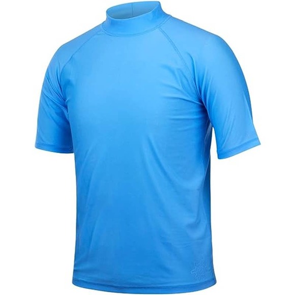 NWT UV Skinz Sun and Swim Shirt Mens Size XL Blue Mock Neck Short Sleeve - Picture 2 of 11